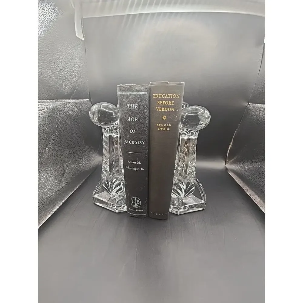 1940s Vintage FOSTORIA Glass LYRE HARP Crystal Bookends - MINT